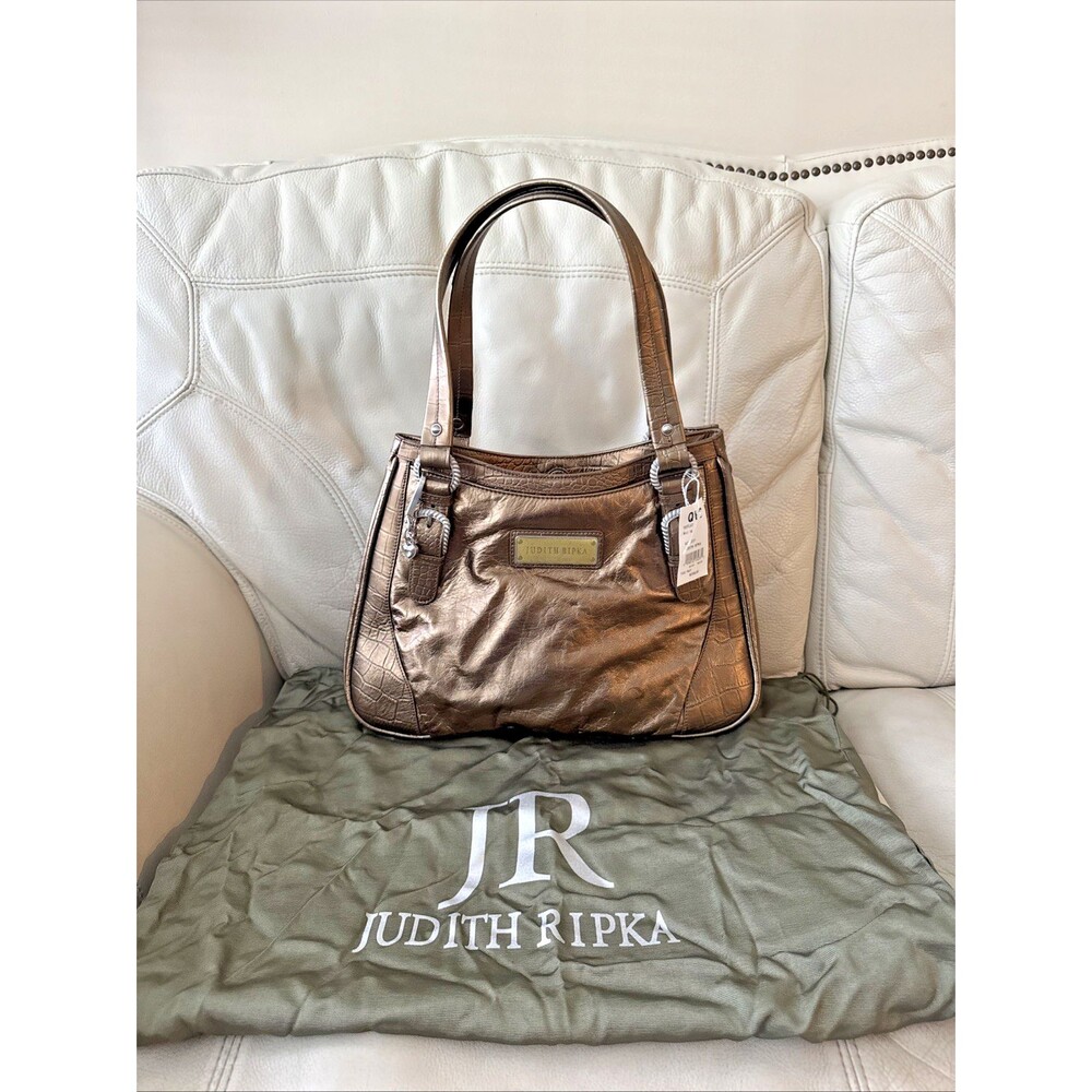 Judith Ripka Leather Tote Bag Shoulder Hobo Metallic Bronze Western NWT $258